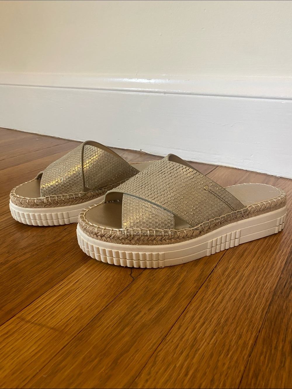 Franco Sarto Metallic Woven Espadrille Platform Slide Sandals